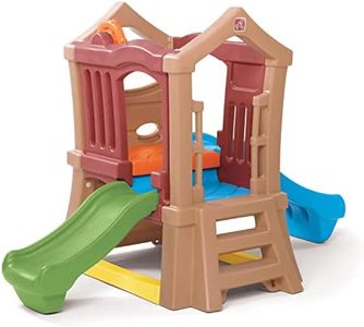 Step2 Play Up Double Slide Climber, Kids Outdoor Playset, Backyard Playground Set, 2 Slides, Elevated Playhouse, Outside Jungle Gym, For Toddlers 2-6 Years Old