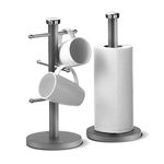 Morphy Richards 974030 Accents Kitchen Roll Holder and Mug Tree Set, Stainless Steel, Titanium, 15 x 15 x 34.5 cm