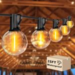 DAYBETTER Outdoor String Lights 25ft, Waterproof Patio Lights with 13 Edison Led Bulbs(1 Spare), Shatterproof Connectable Outside Hanging Lights for Backyard Porch Balcony Party Decor, E12 Socket Base