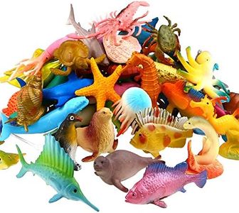 Ocean Sea Animal, 52 Pack Assorted Mini Vinyl Plastic Animal Toy Set, Funcorn Toys Realistic Under The Sea Life Figure Bath Toy for Child Educational Party Cake Cupcake Topper,Octopus Shark Otter