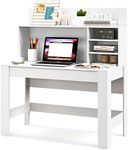 Tangkula White Desk with Hutch, Hom