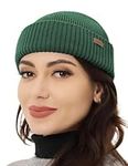 Outdoor Shaping Merino Wool Short Fisherman Beanies for Men Women, Knit Cuff Trawler Beanie Cap, Winter Warm Daily Hat, Dark Green, One Size