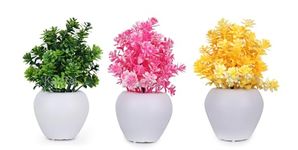 KanRaj ® Artificial Plants for Home Decor & Showcase Decoration Items Different Flowers with Pot Fake Plant Table Top Plant with Pot for Home & Office Dcor- (15 CM, Set of 3 Plant) - Multi