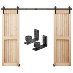 CCJH 10FT/305cm Sliding Barn Double Door Hardware Track Kit J Shape Roller Hanger Set with Adjustable Floor Guide