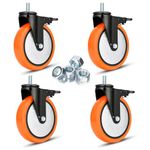 6 inch Threaded Stem Casters Set of 4 Heavy Duty 2000Lbs 1/2"-13 x 1" Castor Wheels Dual Locking Industrial Caster Swivel Caster with Brakes Safety Smooth No Noise Wheels for Cart, Furniture