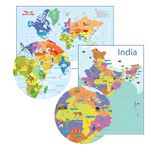 CocoMoco Kids World Map for Kids & India Map Wall Poster for Big Size Decor - Learning Puzzle, Geography Educational Toy Birthday Return Gift for Boys Girls (World Map + India Map)