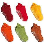 LA ACTIVE Non Slip Grip Ankle Boys and Girls Socks with Non Skid for Babies Toddlers and Kids Back to School, Earth Tones - 6 Pairs, 6-12 Months