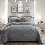 Travan Bedspread Quilt Set 3-Piece Oversized Queen Quilted Coverlet Set with Shams (Elegant Grey, Queen)