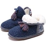 COFACE Womens Slipper Boots Wool Knit Warm Winter House Slippers Booties Ladies Warm Fleece Lined Slip On Bedroom Socks House Shoes Indoor,UK Size 4/5 Blue