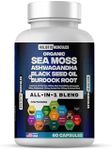 Holistic Hercules Blend: Sea Moss 9000mg, Black Seed Oil 6000mg, Ashwagandha 3000mg, Burdock 2000mg & More - Vitamin C, D3, Elderberry, Chlorophyll ACV - 60 Capsules - All in 1 Natural Blend