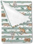 HawSkgFub Baby Toddler Boy Girl Neutral Australian Animals Stripe Blanket, Nursery Kangaroo Koala Flannel Fleece Bed Swaddling Blankets, Green Leaves Soft Newborn Baby Shower Kids Crib Bedding 30 x 40