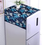 WISHLAND® Designer Blue Leaves Fridge Top Cover with 6 Utility Pockets(21 X 39 Inches)