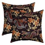 Set of 2 Dragon Throw Pillow Covers Traditional Exotic Dragon Print Cushion Case for Living Room Decor Reversible Chinese Style Botanical Floral Flower Print Decorative Throw Cushion Case 16x16 Inch