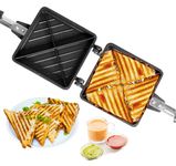 BLLUEX Gas Toaster with Heat Resistant Handle | 4 Cuts Non-Stick Grill Sandwich Maker | Compatible with Gas Stove | Cast Iron Grill Plates for Regular Use