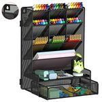 BOHDK Pen Organizer for Desk, Multi-Functional Desk Organizer, Hanging Wall Pen Holder with Drawer for School, Office, Home, Art Supplies, Black