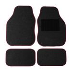 Sakura Car Mat Set of 4 Heavy Duty Hard Wearing Carpet Water Repellent Flexible Grey with Red Trim Universal Fit Front Rear Heelpad Non-Slip Backing RHD