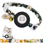 VAMOVISON Floral AirTag Cat Collar Cute GPS Cat Collar Breakaway with Silicone Air Tag Holder/Bell/Flower Charm, Cat Tracker Collars with Quick Release Buckle, for Girl Boy Kittens (S(18-30cm), Black)