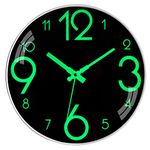 12 Inch Luminous Silent Wall Clock Non Ticking Large Outdoor Night Lights Black Wall Clock Glow In the Dark Wall Clocks for Bathroom Living Room Bedroom Garden Office Kitchen Modern Home Decor