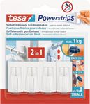 tesa Powerstrips Curtain Hooks - Self-Adhesive Curtain Hooks - Removable and Reusable - Up to 1 kg Load - 1 x 4 Pieces - White