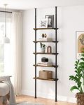 ALLZONE 5 Tiers Narrow Bookshelf, Tall Adjustable Ladder Book Shelf with Open Storage, Floor to Ceiling Bookshelves Tension Mount, Wooden Industrial Bookcase, 92 to 116 Inch, Brown (AZ-5TB)