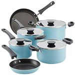 Farberware 22226 Neat Nest Space Saving Nonstick Cookware Pots and Pans Set/Dishwasher Safe, Made in The USA, Aluminum, Aqua