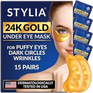 Stylia Under Eye Patches for Dark Circles and Puffy Eyes (15 Pairs) - 24k Gold Collagen Mask with Hyaluronic Acid, Eye Masks for Dark Circles and Puffiness, Gifts for Women, Valentines Day Gifts