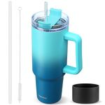 40 oz Tumbler with Handle and Straw, Pink Insulated Travel Mug Iced Coffee Cup, Reusable Stainless Steel Insulated Water Bottle, Keeps Drinks Cold for 34 Hours, Dishwasher Safe, BPA Free