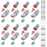 70 PCS Deutsch DT Grey 2 Pin Connectors 8 Set, Waterproof Electrical Wire Connector with Stamped Contacts and Seal Plug for Truck, Off-Road Vehicles, Construction, Agriculture, Motorcycle Wiring