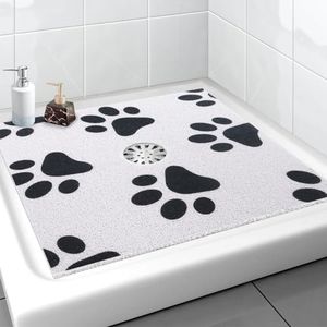 Extra Large Square Shower Mat, Yonala 36 x 36 Inch Stylish Non Slip Shower Mats for Inside Shower with Drain Hole in Middle, Soft Trimmable PVC Loofah Anti Slip Shower Mat, Quick Drying