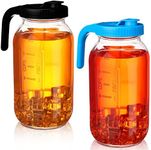 Tanlade Set of 2 Glass Mason Jar Pitcher 64 oz Leak Proof Mason Jar Pitcher with Lid 2 Quart Wide Mouth Glass Pitcher with Handle for Coffee Ice Beverage Iced Juice Lemonade Tea Flavored Water