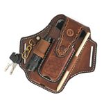 Tourbon Leather Cell Phone Holster Pouch Case Tool Multitool Sheath Flashlight Slot Holder & Keychain Clip with Magnetic Closure for Belt