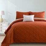 Yiran Burnt Orange Quilt Set Queen Size Bedding Set Lightweight Fall Bedspreads 3 Piece Soft Microfiber Terracotta Diamond Pattern Bed Coverlet for All Season with 2 Pillow Shams (96x90 Inch)