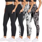 NexiEpoch 4 Pack Leggings for Women with Pockets- High Waisted Tummy Control for Workout Running Capri Yoga Pants