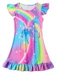 Eledobby Girls Pajama Dress Nightie Flutter Short Sleeves Nightdress Kids Girl Nightgowns Cartoon Sleepwear for Girl 7-8 Y