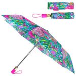 Lilly Pulitzer Travel Umbrella Compact, Cute Umbrella with Automatic Open and Storage Sleeve, Folding Umbrella for Rain or Sun Protection (Walking on Sunshine)