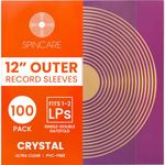 100x 12 Inch Standard Outer Vinyl Record Sleeves | Crystal Clear Covers for Single Double Albums & LPs | Acid-Free Protective Plastic Sleeves | Clean & Crisp Polypropylene