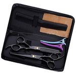 JYHY Professional Hair Cutting Scissors Shears Barber Thinning Set Kit- Family Hair Cutting,Barber Hair Cutting Tool Thinning texturizing,6" (Black)