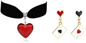 Queen of Hearts Costume Black Choker Necklace for Women Queen of Heart Earrings Necklace Red Heart Necklace Earrings Set Vampire Blood Drop Charm Necklace Halloween Cosplay Accessories