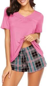 Avidlove Pajamas Set Womens Short Sleeve Loungewear Sleepwear 2 Piece PJ Sets Hot Pink Plaid M