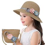 Bienvenu Girls Straw Hat with Pocket Girls Sun Hat Set Straw Suit - beige - One Size