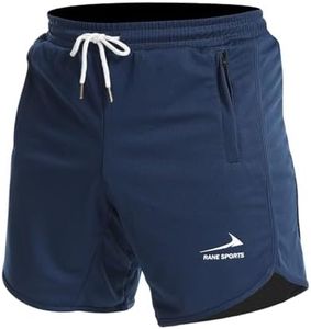 Pantalones Cortos Deportivos para Hombre, Pantalones Cortos de Entrenamiento Deportivo para Correr, Gimnasio, con Bolsillos con Cremallera Azul Marino/con toallero S