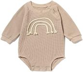 Snr-k Baby Girl Boy Crewneck Sweatshirt Romper, Long Sleeve Rainbow Pullover Sweater Top Warm Fall Winter Clothes, Khaki, 12-18 Months