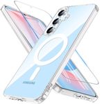 Hensinple Magnetic Case for Samsung Galaxy S24 FE Case with Tempered Glass Screen Protector, Fit for MagSafe,Non-Yellowing Clear Shockproof Back Cover Case for Samsung S24 FE, Transparent