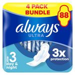 Always Ultra Sanitary Towels/Pads with Wings, Day & Night Size 3, Ultra Thin, 88 Towels (22 x 4 Packs), Super Saving Box, Odour Neutraliser, Super Absorbent Core