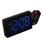 Projection Alarm Clock, Digital LED Clock Radio with 360° Projector, FM Radio, USB Port, 4 Brightness Options, Large Display, Dual Alarms, Sleep Timer, Alarm Clocks for Bedroom, Office Desk