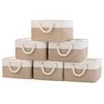 Storage Basket Bins [6Pack] Fabric Basket - Decorative Baskets Storage Box Cubes Containers W/Handles for Clothes Storage Books, Home, Office, Bedroom, Parlor, Car Storage(36X26X17, Beige&White)