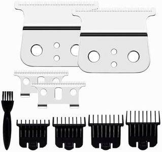 2 Pcak Professional Barber-Grade T-Blade Replacement Compatible with Andis T-Outliner，Barber-Approved T Clipper & Trimmer Blades#04710/04521，Precision Sharp，Zero-Gap Fit (Silver+4 Guards)