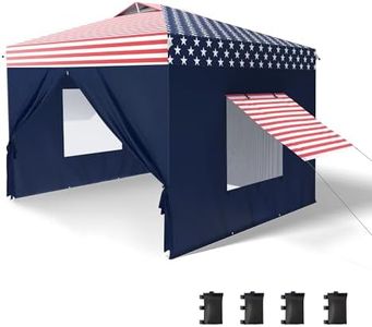 PHI VILLA Privacy 10’x10’Pop up Canopy Tent Enclosed Instant Gazebo Shelter Party Tent with Detachable & Interchangeable Sidewalls and Mesh Windows, American Flag