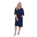 IUEG 100% Cotton Terry Towelling Bathrobe for Women Zip Up Dressing Gown in Towelling Dressing Gowns Swimming Robe (UK, Numeric, 16, 18, Regular, Regular, Navy)