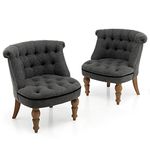 COSTWAY Set of 2 Accent Chairs, Upholstered Button Tufted Lounge Tub Chair, Solid Wood Legs Wingback Occasional Side Chairs Single Sofa Leisure Seat for Living Room, Bedroom and Office, Grey (2PCS)